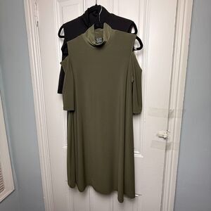 Set of 2: Clara Sun Woo Mini Dresses Womens Small Olive Green Black Mockneck
